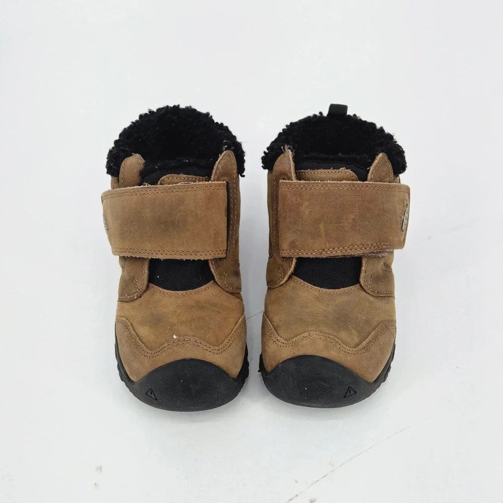 KEEN Kids Kootenay IV Mid Waterproof Brown Leather Wide Toe Box Boots US 8 VGUC